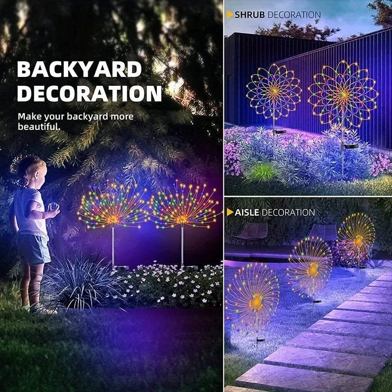 1/2/4/6PCS Solar Firework Light IP65 Waterproof Outdoor 8 Lighting Modes 90-200LED 3 Colors Fairy String Lights Christmas Garden