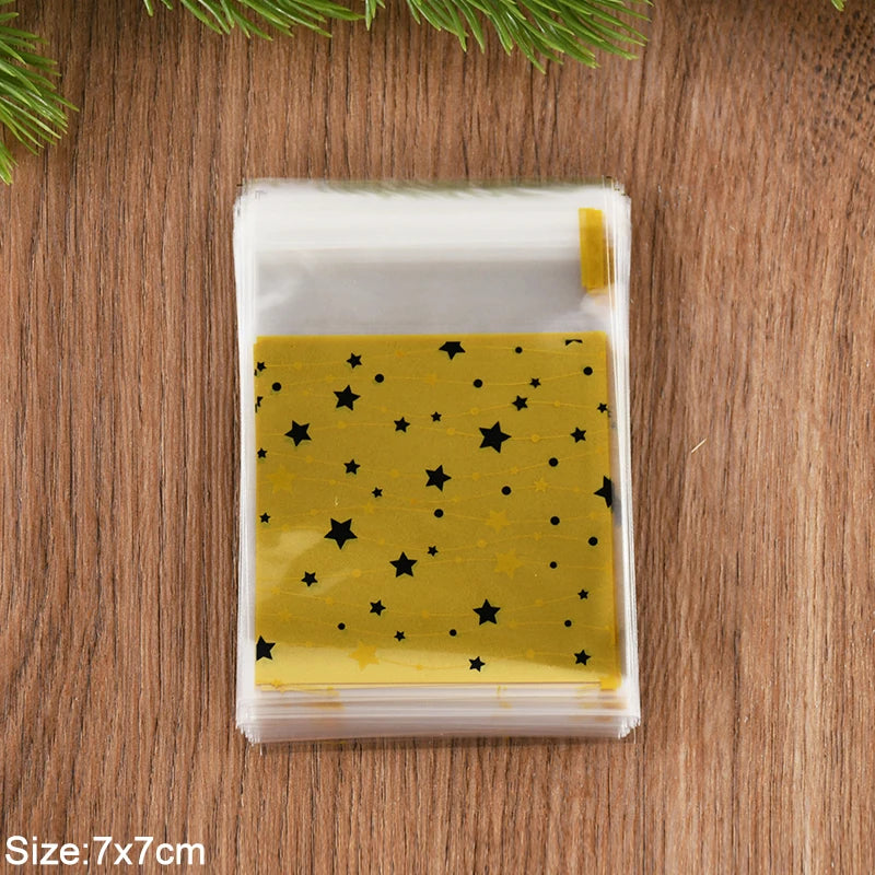 100pcs Christmas Candy Cookie Bags Cartoon Santa Claus Biscuit Gift Packaging Bag 2024 Merry Xmas Navidad Party Favor Supplies