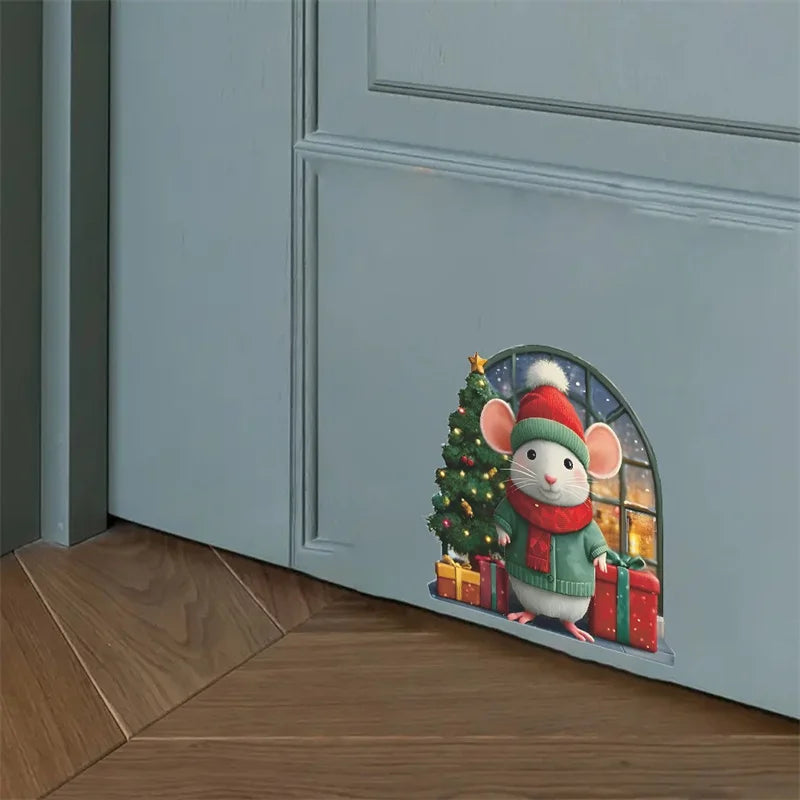 1PC 3D Effect Personalized Mouse Hole Sticker Cartoon Christmas Mouse Hole PVC Wall Stickers DIY Living Room Home Decoration
