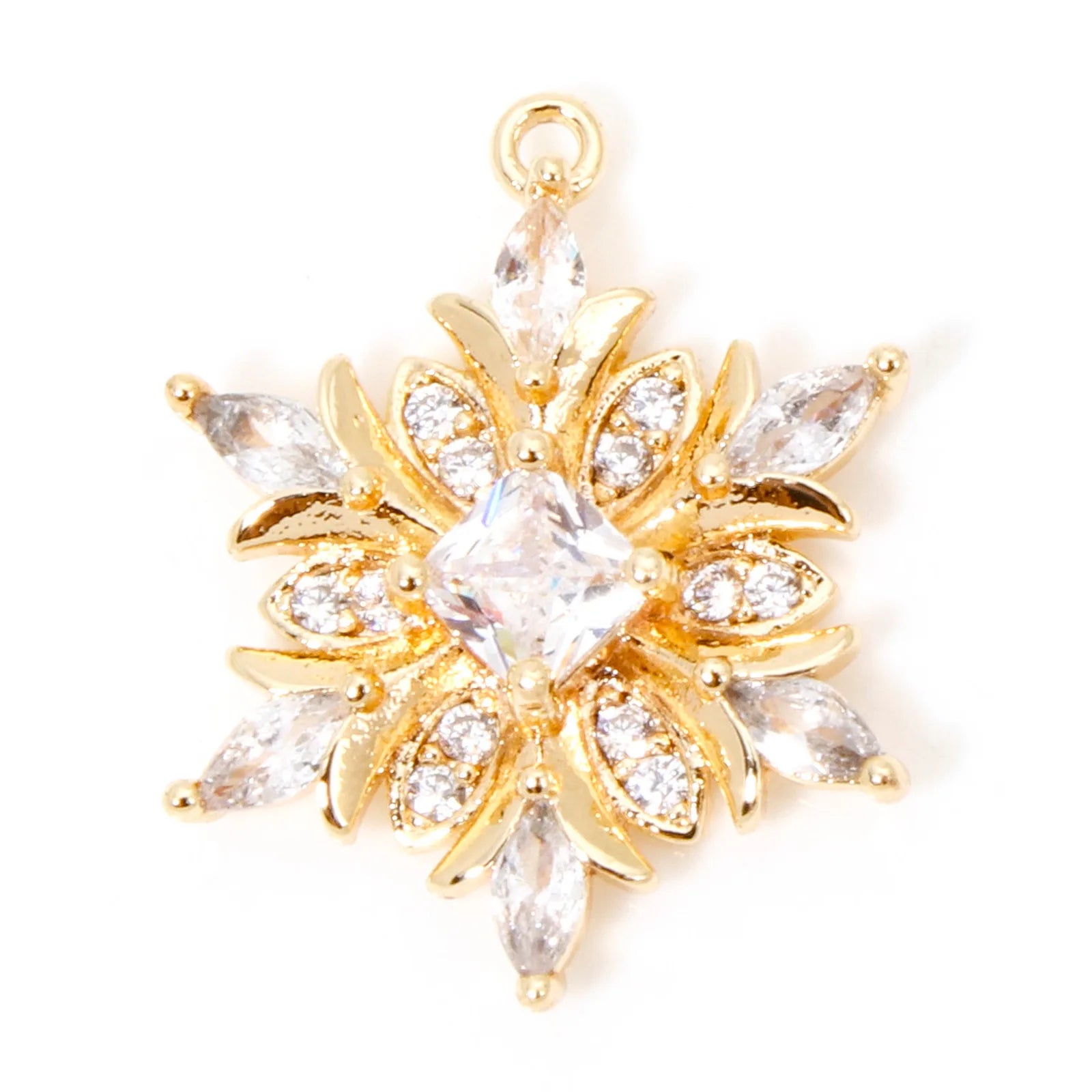 1 Piece Brass Christmas Charms Snowflake Clear Cubic Zirconia Multicolor Rhinestone Pendants For Necklace Making 20.5mm x 16mm
