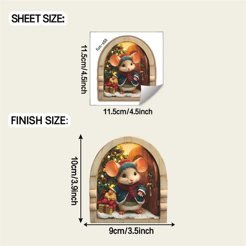 1PC 3D Effect Personalized Mouse Hole Sticker Cartoon Christmas Mouse Hole PVC Wall Stickers DIY Living Room Home Decoration