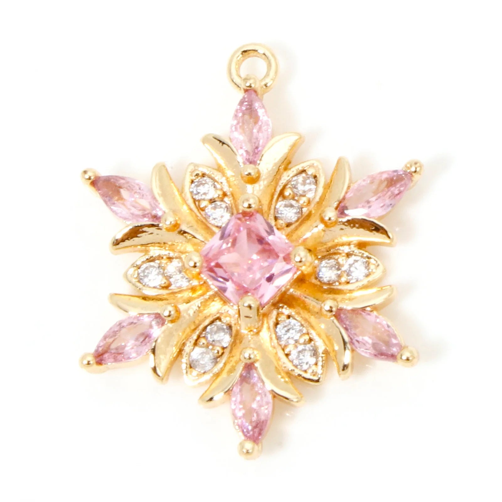 1 Piece Brass Christmas Charms Snowflake Clear Cubic Zirconia Multicolor Rhinestone Pendants For Necklace Making 20.5mm x 16mm