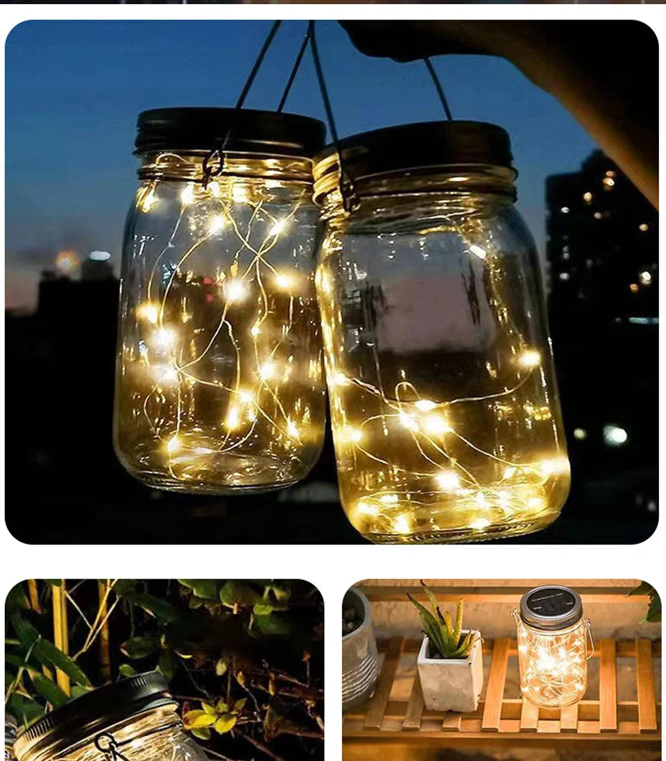 20PCS LED Solar Power Mason Jar Lid Lights Waterproof Fairy Light String Lights Outdoor Garland Bar Wedding Christmas Decoration