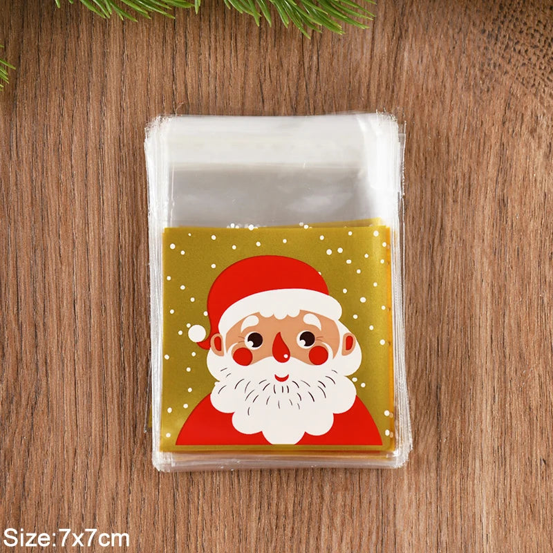 100pcs Christmas Candy Cookie Bags Cartoon Santa Claus Biscuit Gift Packaging Bag 2024 Merry Xmas Navidad Party Favor Supplies