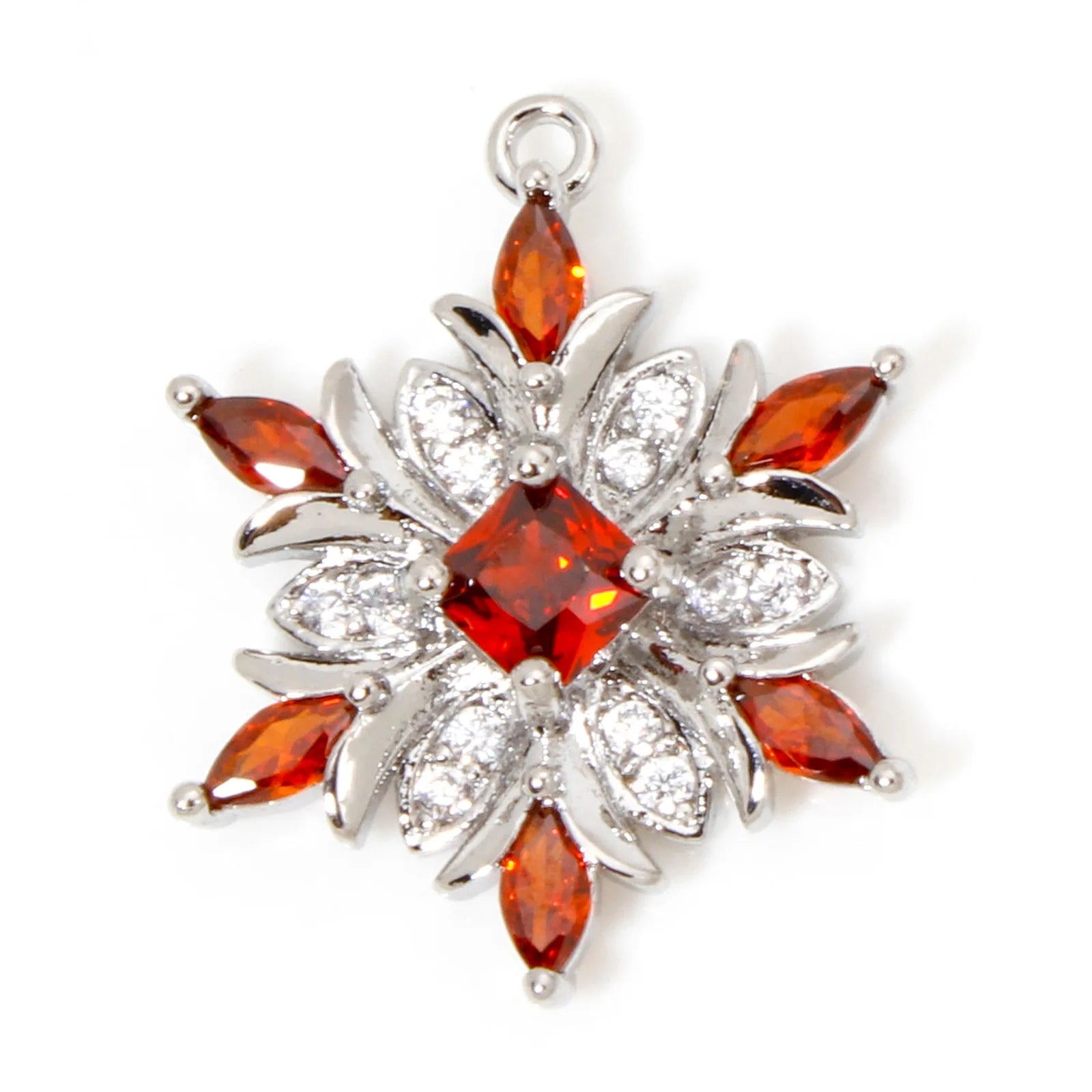 1 Piece Brass Christmas Charms Snowflake Clear Cubic Zirconia Multicolor Rhinestone Pendants For Necklace Making 20.5mm x 16mm