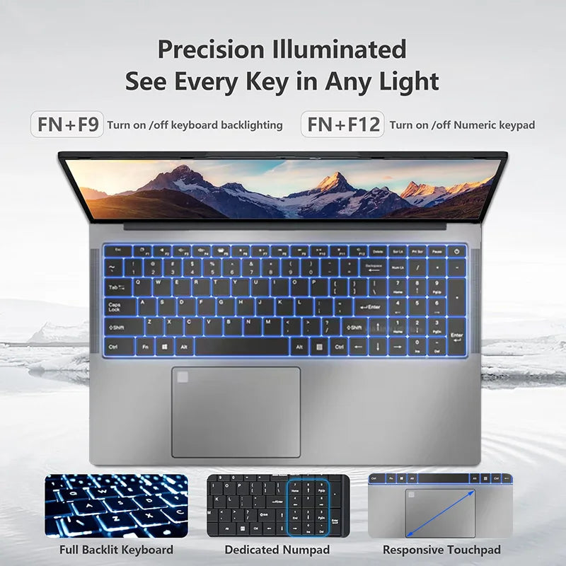 17.3" Laptop Computer PC Windows 11 Pro intel Celeron N5095 16GB DDR4 1TB 2TB SSD Fingerprint Backlit Keyboard Notebook PC Gamer
